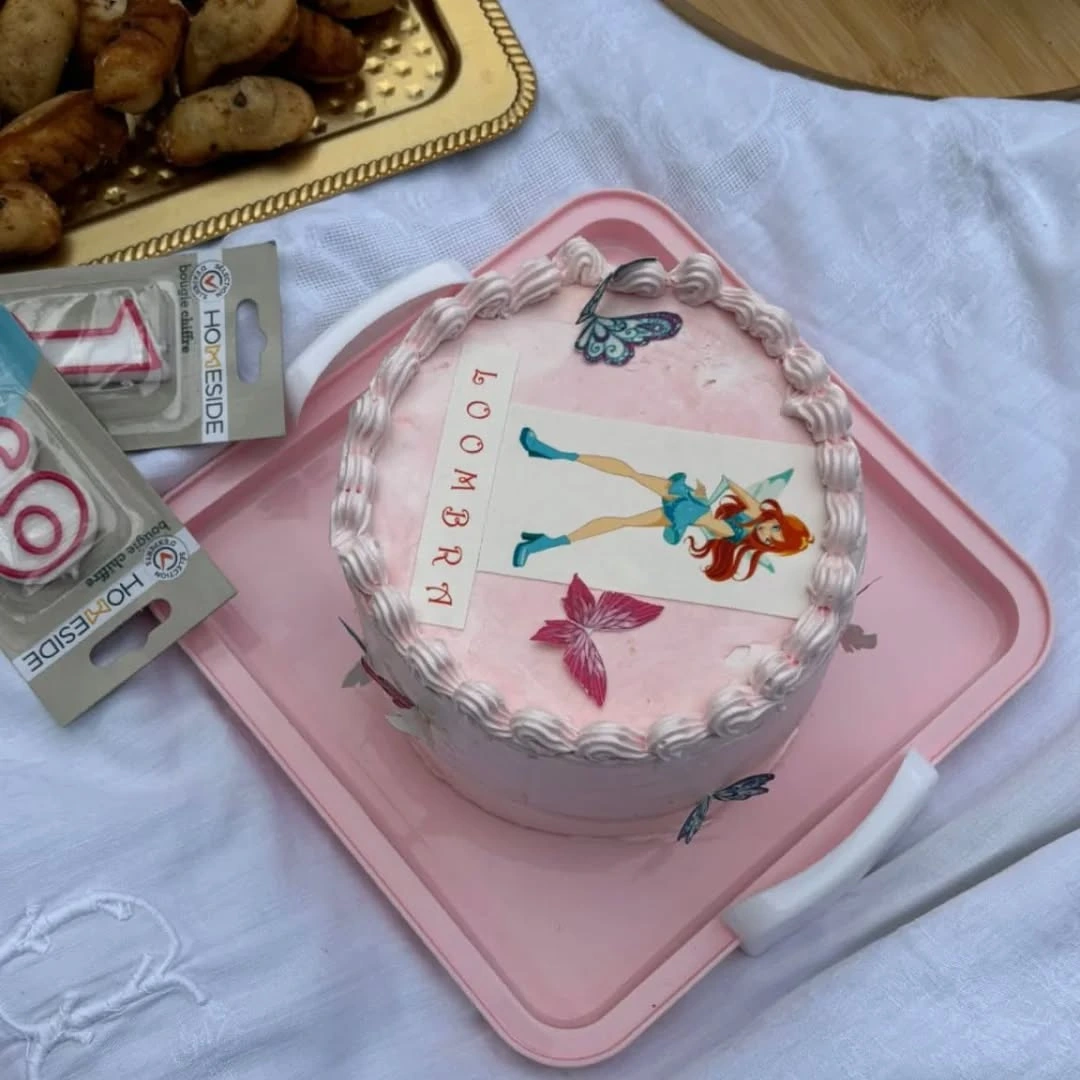 Gâteau rose décoré de papillons